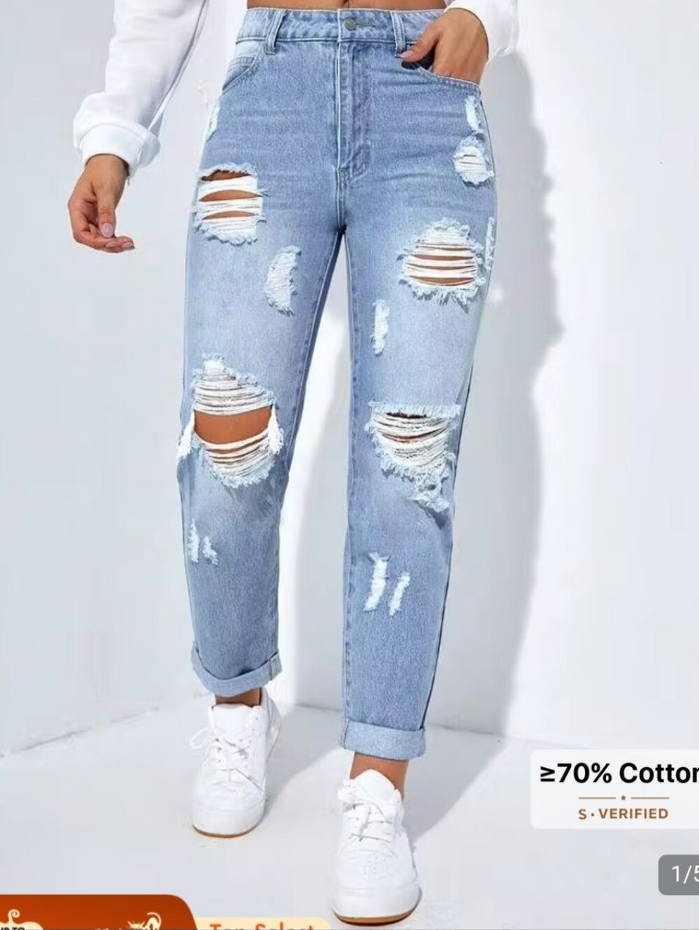 High-Waisted Light Blue Distressed Women’s Jeans